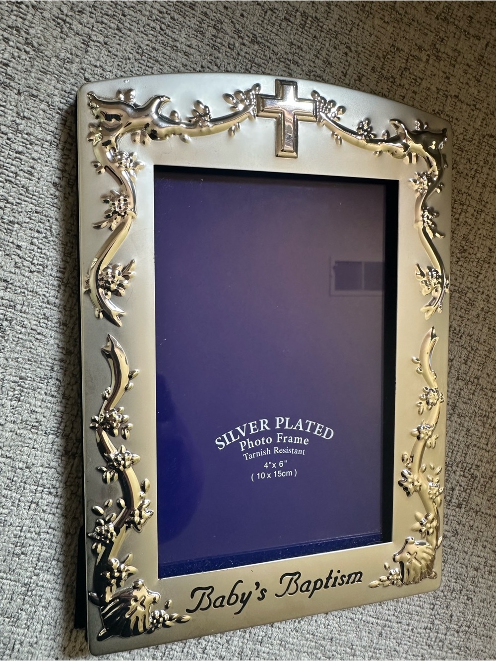 Silver Plated Baby's Baptism Photo Frame - Silver
